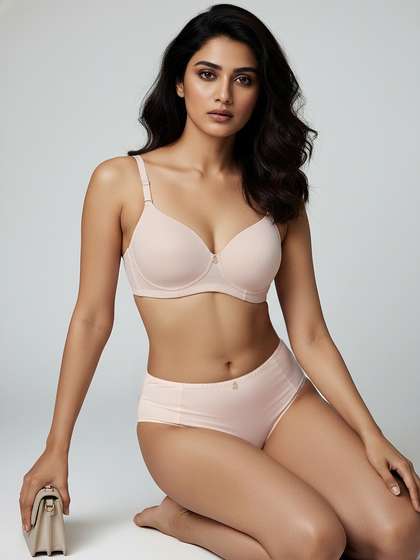 Susie Cream Tan
                        Textured Padded Bra Lingerie Set
