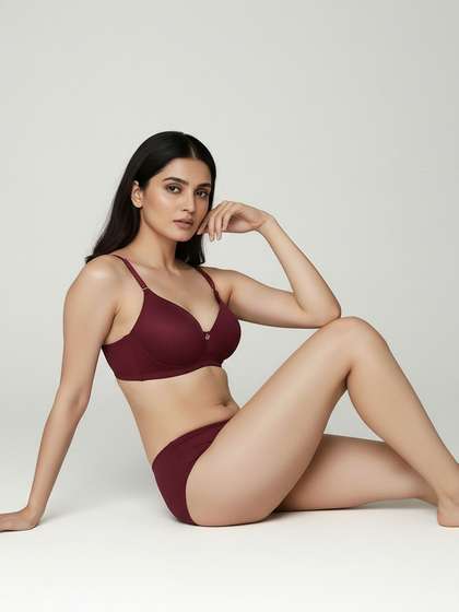 Susie Syrah Maroon Textured
                          Padded Bra Lingerie Set