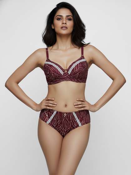 Susie Deep Claret Printed
                          Padded Bra Lingerie Set