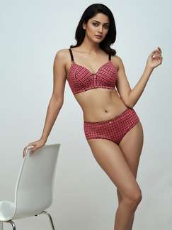 Susie Calypso Coral Chic Checked Padded Bra Lingerie Set