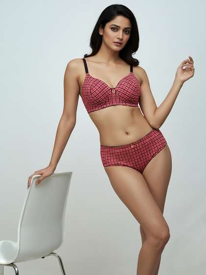 Susie Calypso Coral Chic Checked Padded Bra Lingerie Set