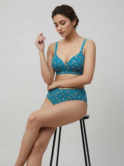 Susie Costal Blue Striking Prints Padded Bra Lingerie Set