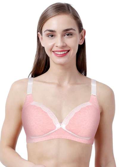 Shyle Pink Melange Nursing Bra With Jacquard Bra Strap