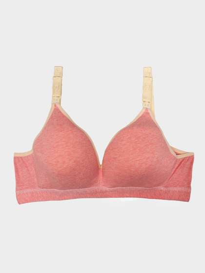 Shyle Pink Melange with Cream Piping Nursing Bra