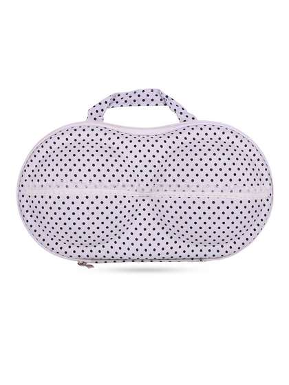 Shyle White Black Tiny Polka Print EVA Travel Bra Bag