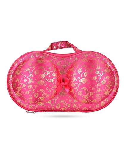 Shyle Magenta Heart Print EVA Travel Bra Bag