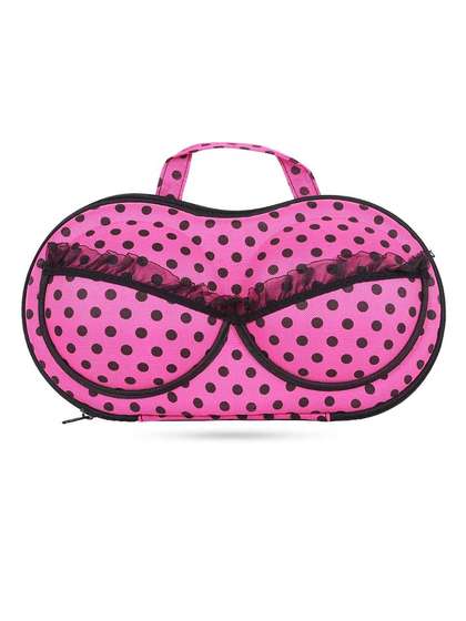 Shyle Candy Pink Polka Print EVA Travel Bra Bag