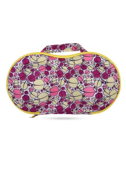 Shyle Pink Yellow Leaf Print EVA Travel Bra Bag