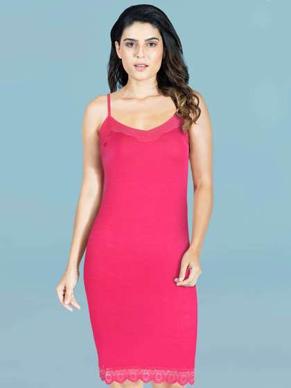 Shyle Pink Lace Neckline Soft Modal Long Chemise