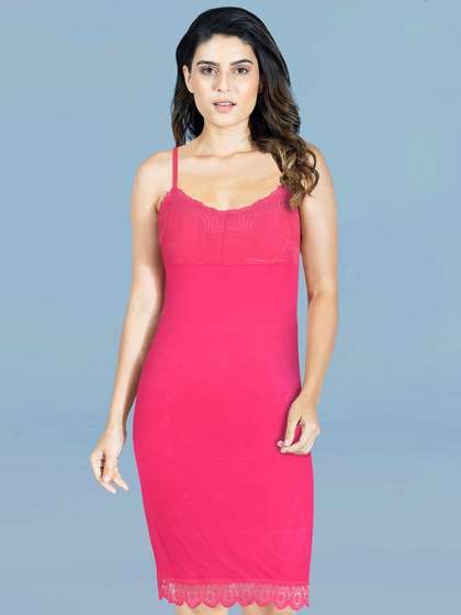 Shyle Pink Front Lace Soft Modal Long Chemise