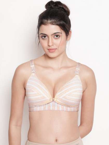 Shyle Light Peach Stripe Pattern Nursing Bra