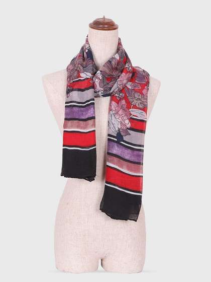 Shyle Fiery Red Floral Printed Viscose Scarf