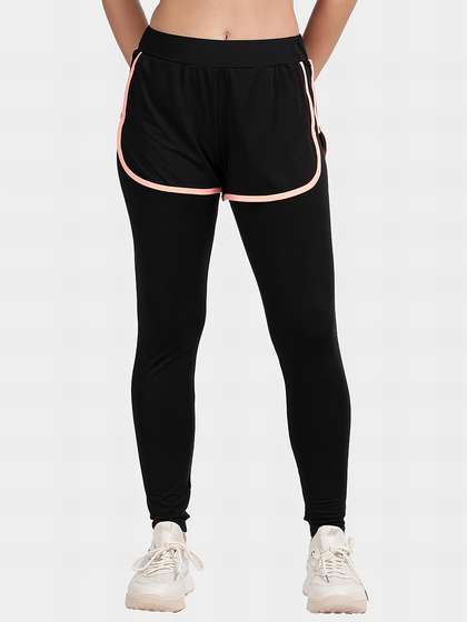 United Classic Black Neon Orange 2 in 1 Yoga Leggings With Shorts