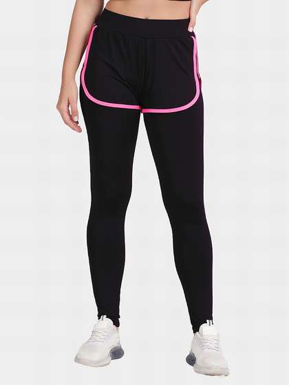 United Classic Black Bright Pink 2 in 1 Yoga Leggings With Shorts