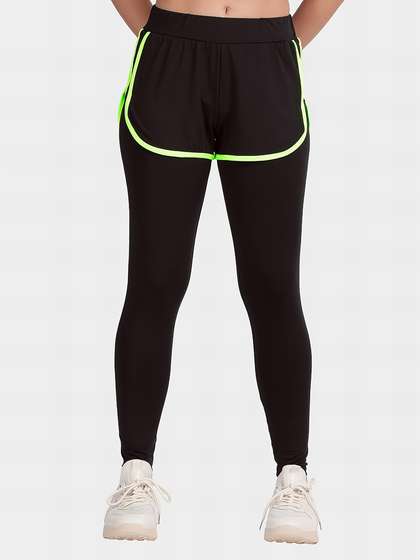 United Classic Black Neon Green 2 in 1 Yoga Leggings With Shorts