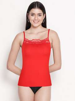 Shyle Red Lace Neck Soft Modal Camisole