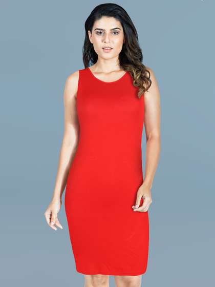 Shyle Red Broad Strap Basic Soft Modal Chemise