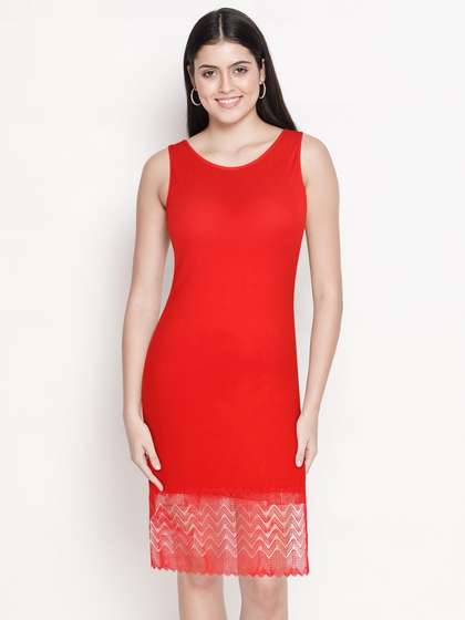 Shyle Red Broad Strap Bottom Lace Soft Modal Chemise