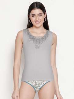Shyle Grey Lace V Neck Ribbed Camisole