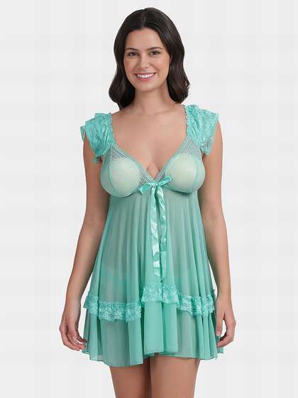 Shyle Bay Green Triangular Lace Babydoll