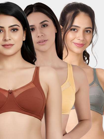 Susie Multicolor Mesh Neckline Non Padded Everyday Bra Combo B