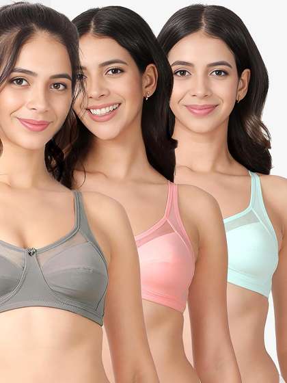 Susie Multicolor Mesh Neckline Non Padded Everyday Bra Combo C