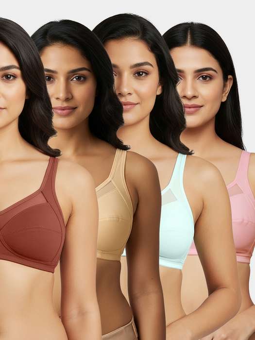 Susie Multicolor Mesh Neckline Non Padded Everyday Bra Combo F Susie Multicolor Mesh Neckline Non Padded Everyday Bra Combo F