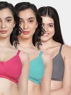 Susie Multicolor Solid Full Side Encircled Wirefree Non Padded Everyday Bra Combo E