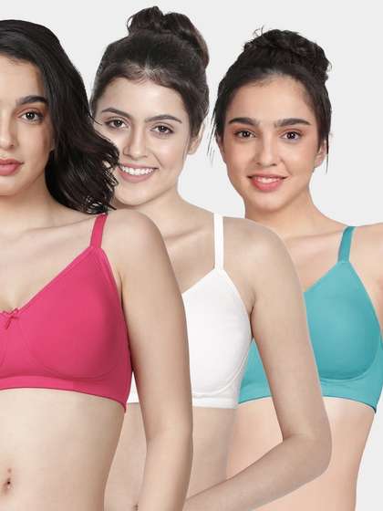 Susie Multicolor Solid Full Side Encircled Wirefree Non Padded Everyday Bra Combo F