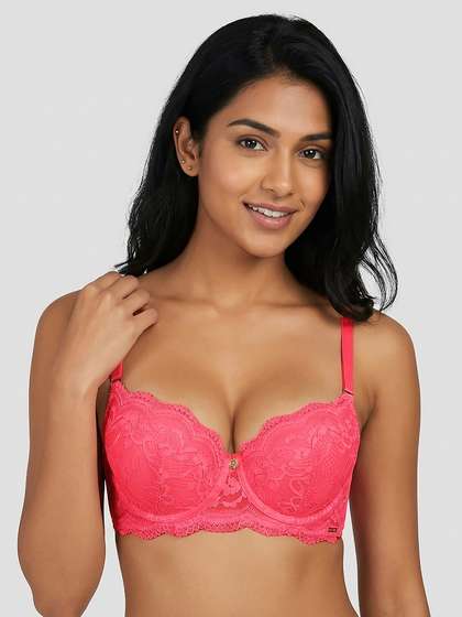 Susie Bright Pink Overlay Lace Padded Wired Ultimate Push Up Bra