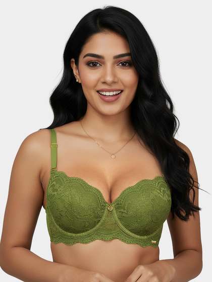 Susie Kiwi Green Overlay Lace Padded Wired Ultimate Push Up Bra