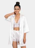 Shyle Cloud White Lace Bralette With Robe And Shorts Nightwear Set