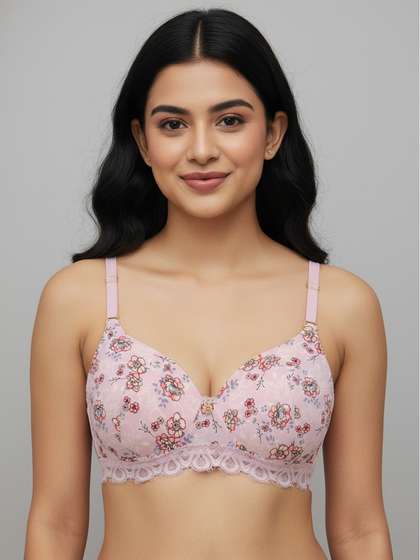 Susie Ballet Slipper Floral Printed Padded Wirefree Bottom Lace Bra