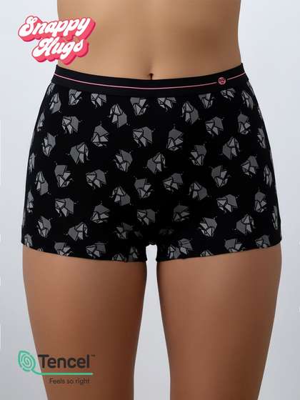 Shyaway Snappy Hugs Black Griffin Printed Micromodal Boyshorts Panty