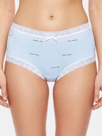 Susie Light Blue Fashion Text
                          Print Full Coverage Hispter Panty