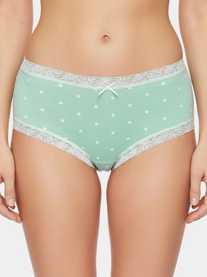 Susie Medium Green Melange Polka Full Coverage Hipster Panty 
