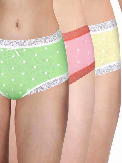 Susie Multicolor Lace Trim Polka Medium Waist Hipster Panty Combo F