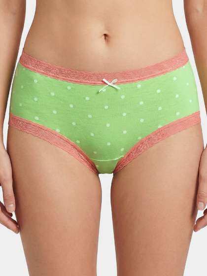 Susie Green Peach Lace Trim Polka Medium Waist Hipster Panty