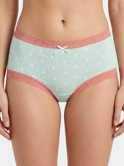 Susie Light Green Peach Lace
                          Trim Polka Medium Waist Hipster Panty