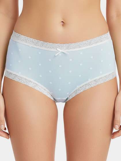 Susie Light Blue Lace Trim
                          Polka Medium Waist Hipster Panty