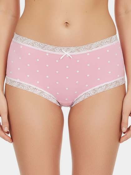Susie Light Pink Lace Trim
                          Polka Medium Waist Hipster Panty