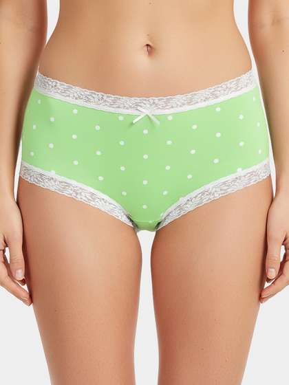Susie Parrot Green Lace Trim Polka Medium Waist Hipster Panty