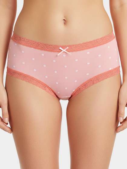 Susie Pink Peach Lace Trim
                          Polka Medium Waist Hipster Panty