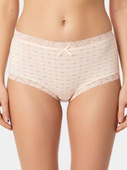 Susie Cream Striped X Print Hipster Panty