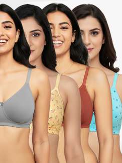 Susie Multicolor Solid And Printed Secret Side Shaper Moulded Printed Bra Combo B