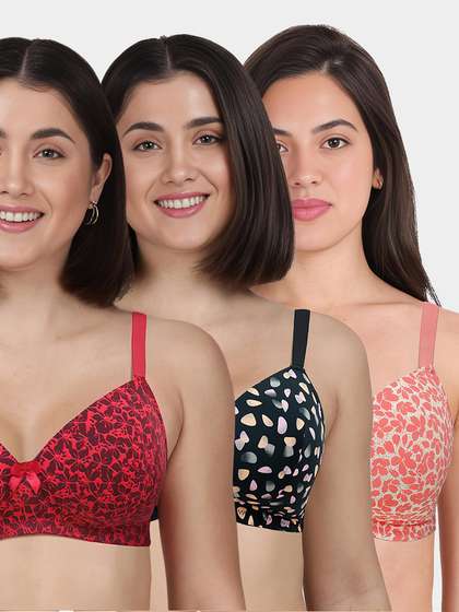 Taabu Multicolour Printed Padded Wirefree T-Shirt Bra Combo A
