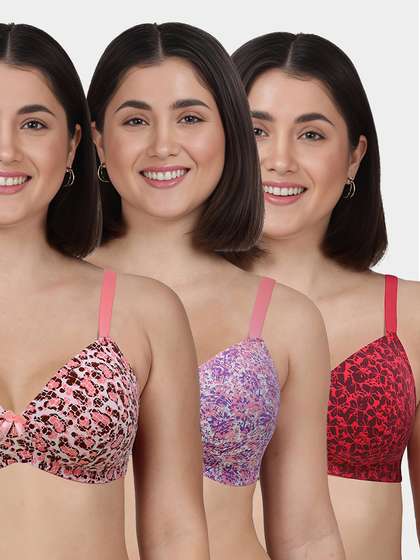Taabu Multicolour Printed Padded Wirefree T-Shirt Bra Combo B