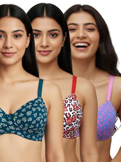 Taabu Multicolour Printed Padded Wirefree T-shirt Bra Combo D