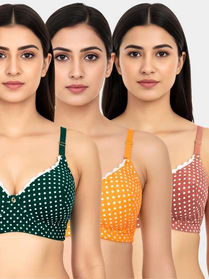 Susie Multicolor Polka Printed Lace Neckline Padded Bra Combo A