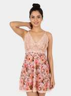 Shyle Mixed Pink Floral Mesh Full Sleeve Robe Lace Detail Babydoll